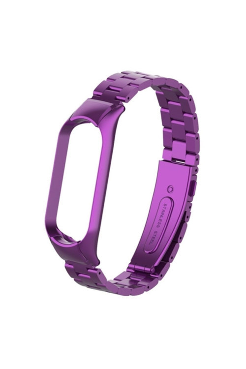 Xiaomi Mi Band 5 Stainless Steel 3 Bakla Çelik Kayış Kordon Mor