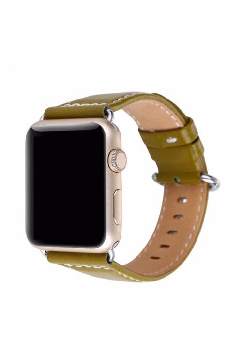 Ally Apple Watch 7 45Mm 6-5-4 44Mm Deri Kordon Kayış 3-2-1 42Mm Asker,Yeşili