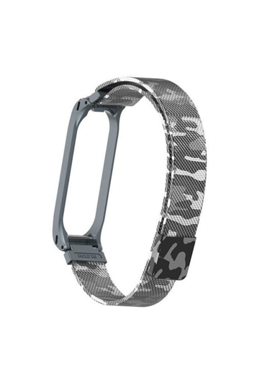 Xiaomi Mi Band 5 Uyumlu Metal Kayış Kordon Milano Loop Kamuflaj Gri