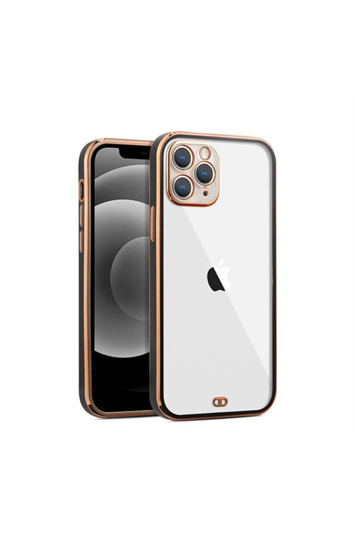 Iphone 11 Pro Max 6.5İnç Uyumlu Gold Çerçeve Kamera Korumalı Bumper Kılıf