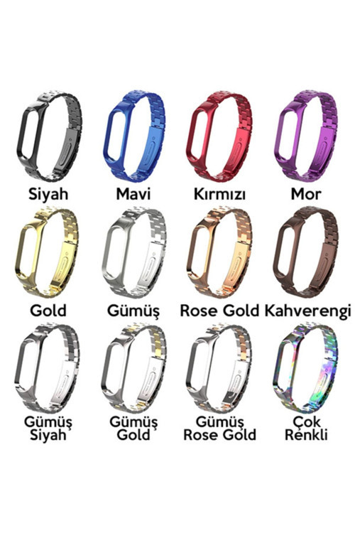 Xiaomi Mi Band 5 Uyumlu Siyah Stainless Steel 3 Bakla Çelik Kayış Kordon