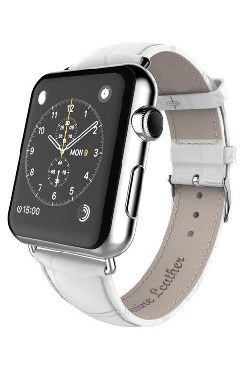 Ally Apple Watch 7 45Mm 6-5-4 44Mm Deri Kordon Kayış Crocodile 3-2-1 42Mm Beyaz