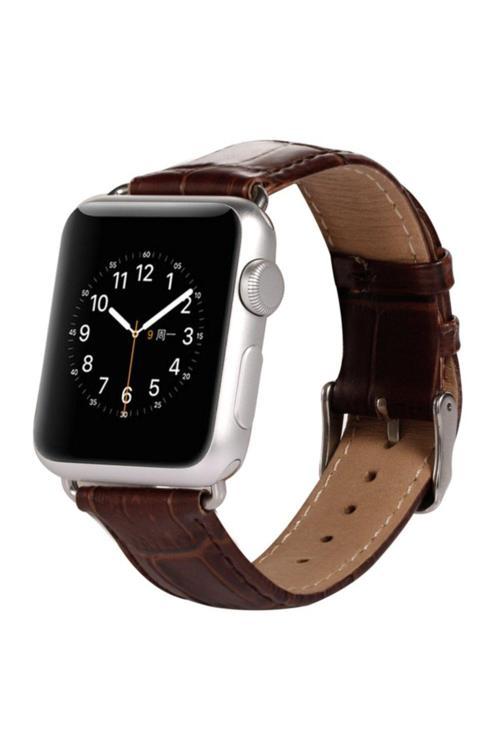 Ally Apple Watch 7 45Mm 6-5-4 44Mm Deri Kordon Kayış Crocodile 3-2-1 42Mm Kahverengi