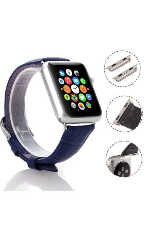 Ally Apple Watch 7 45Mm 6-5-4 44Mm Deri Kordon Kayış Crocodile 3-2-1 42Mm Mavi