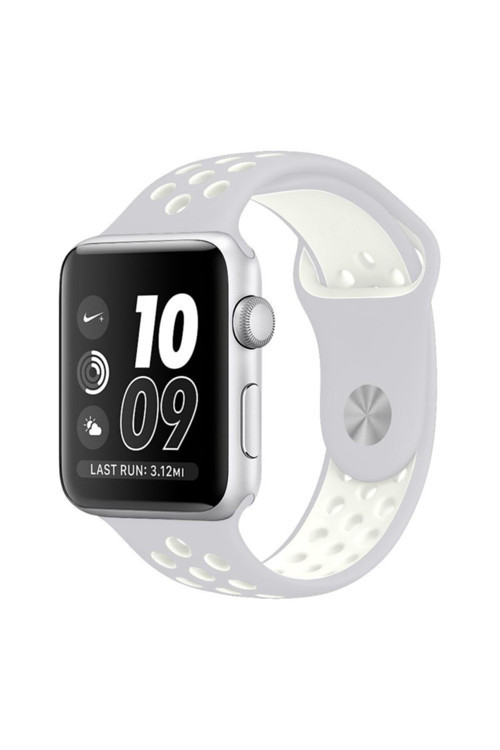 Ally Iwatch Se 6-5-4 44Mm 1-2-3 42Mm Kayış Kordon Nike Style Soft Silikon Beyaz-Gri