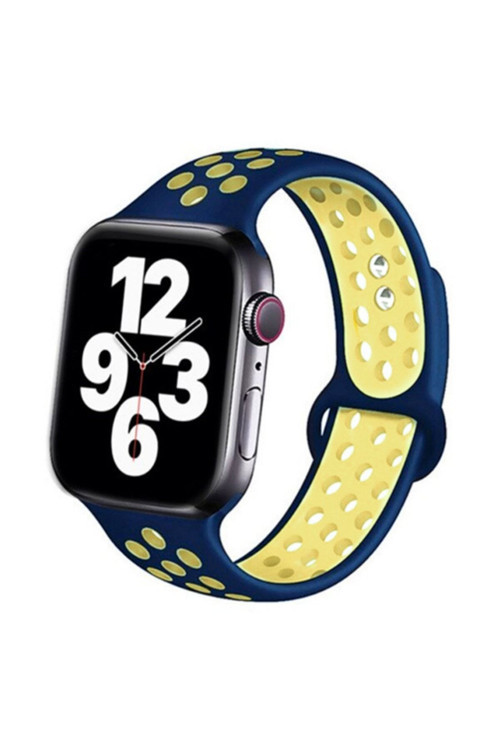 Ally Iwatch Se 6-5-4 44Mm 1-2-3 42Mm Kayış Kordon Nike Style Soft Silikon Lacivert,Sarı