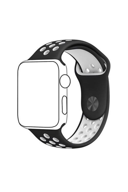 Ally Iwatch Se 6-5-4 44Mm 1-2-3 42Mm Kayış Kordon Nike Style Soft Silikon Siyah,Beyaz