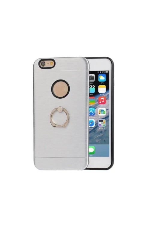 Iphone 7 Plus Selfie Yüzüklü Arkası Metal Silikon Kılıf Gri