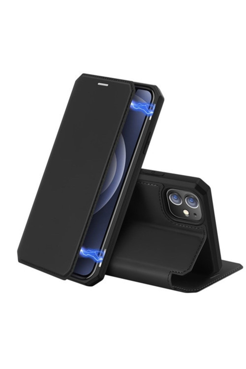 Dux Ducis Iphone 12/12 Pro Kılıf Mıkantıslı Kapaklı Flip Cover Kılıf Siyah