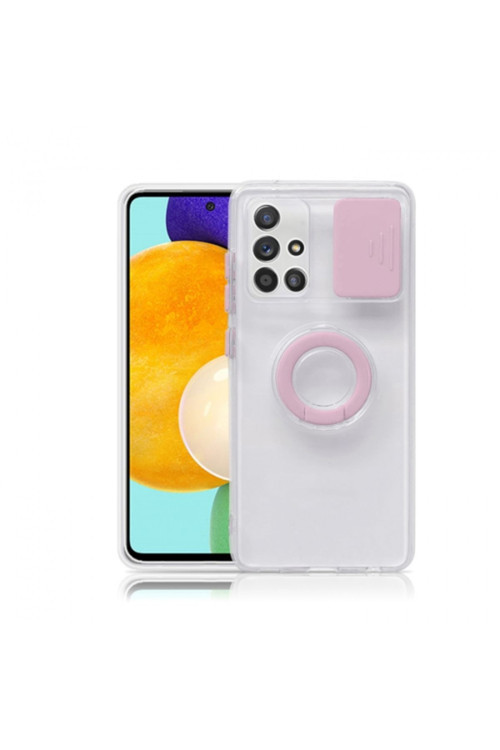Samsung Galaxy M51 Kılıf Sürgülü Kamera Lens Korumalı Yüzük Standlı Silikon Kılıf