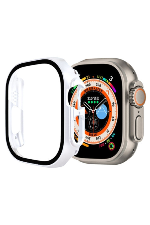 Apple Watch Ultra 49Mm Için Hard Pc Full Koruma Sert Armor Zırh Kılıf Beyaz