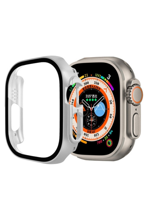 Apple Watch Ultra 49Mm İçin Hard Pc Full Koruma Sert Armor Zırh Kılıf Gümüş