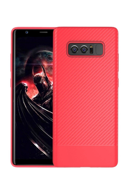 Ally Galaxy Note 8 Carbon Fiber Dokulu Premium Soft Silikon Kılıf Kırmızı