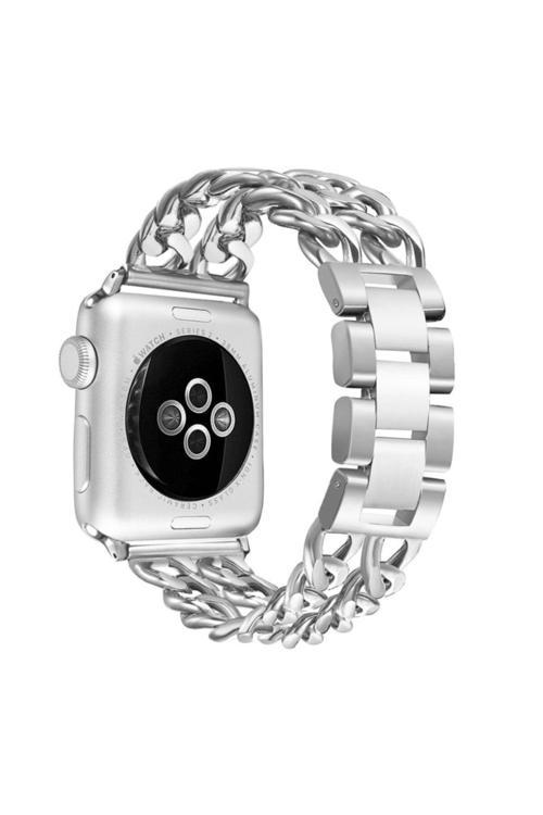 Ally Apple Watch 7 45Mm 6-5-4 44Mm Kayış Kovboy Zincir Kordon Kayış 3-2-1 42Mm Gümüş