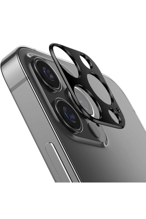 Iphone 12 Pro Max Uyumlu 3D Metal Kamera Koruyucu Metal Lens Siyah