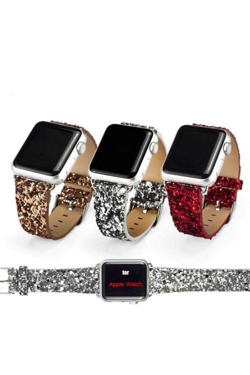 Ally Apple Watch 7 45Mm 6-5-4 44Mm Kordon Kayış Deri Sim Işlemeli 3-2-1 42Mm Siyah