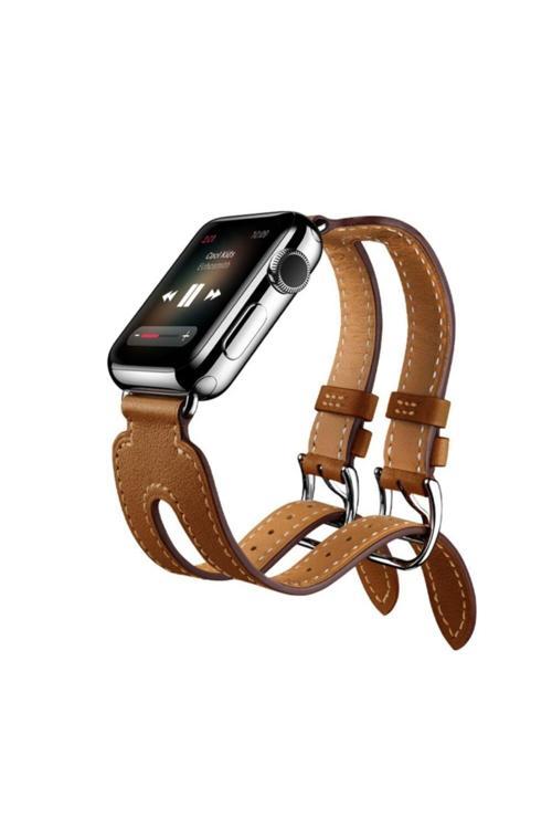 Ally Apple Watch 7 45Mm 6-5-4 44Mm Kordon Kayış H-Style 3-2-1 42Mm Açık Kahverengi