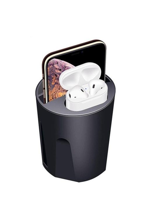 Ally X9A Cup Araç Için Iphone 11-12 Kablosuz Şarj Cihazı Airpods Şarj 2 Usb Al-34046