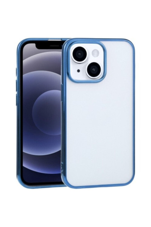 Iphone 13 Mini 5.4İnç Lazer Kaplama Renkli Kenar Şeffaf Kılıf Mavi