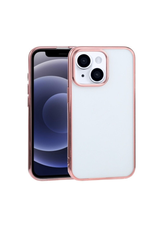 Iphone 13 Mini 5.4İnç Lazer Kaplama Renkli Kenar Şeffaf Kılıf Rose Gold