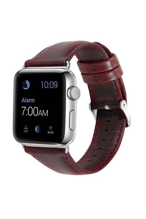 Ally Apple Watch 7 45Mm 6-5-4 44Mm Uyumlu Retro Deri Kordon Kayış 3-2-1 42Mm Koyu Kahverengi