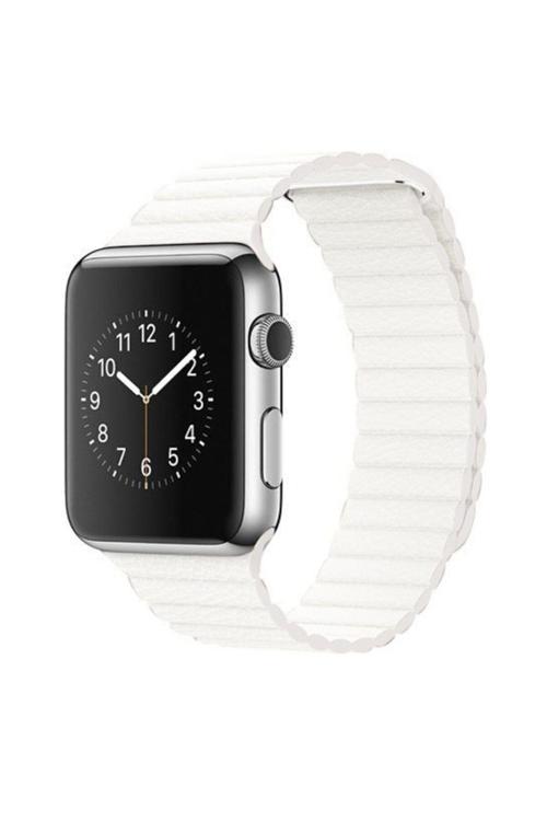 Ally Apple Watch Için 1,2,3,38Mm 4,40Mm Deri Loop Kayış Krdon Beyaz