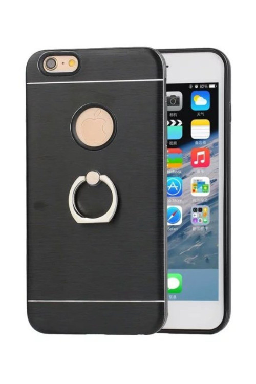 Iphone 7 Selfie Yüzüklü Arkası Metal Silikon Kılıf Siyah