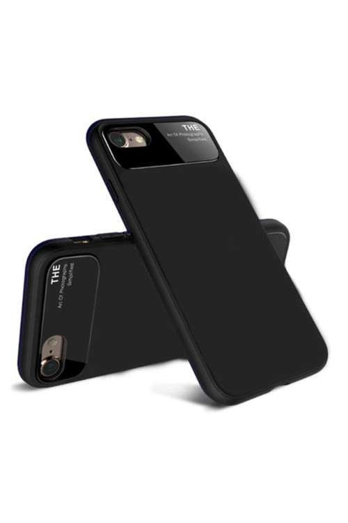 İphone 7,İphone 8 Fit Premium Silikon+ Cam Kılıf Siyah