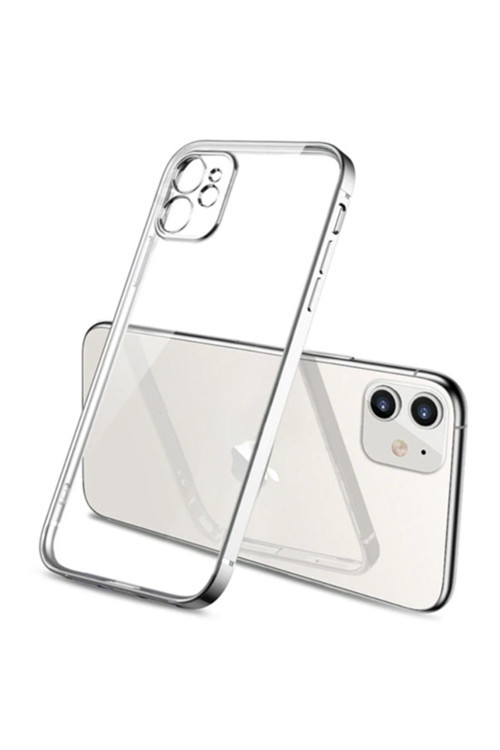 Ally Iphone 12 6.1 Metal Görünümlü Darbeye Dayanıklı Silikon Kılıf Gümüş