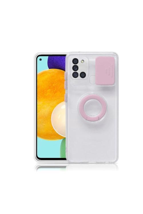 Sm Galaxy A21S (Sm-A217) Kılıf Sürgülü Kamera Lens Korumalı Yüzük Standlı Silikon Kılıf