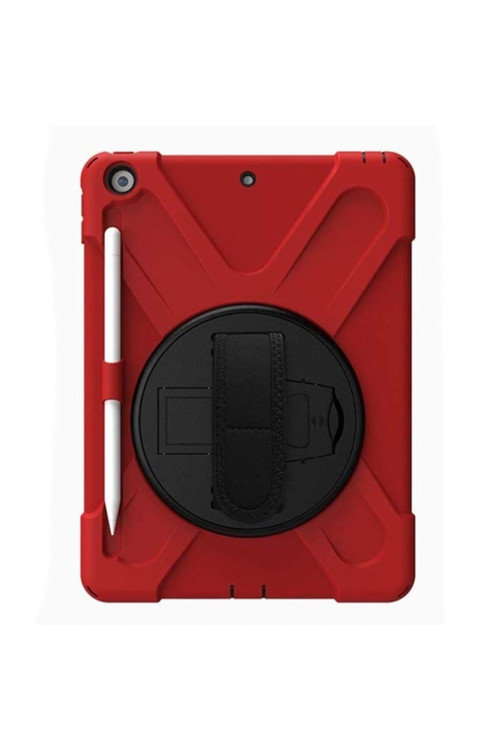 Ipad 10.2 Inch 2019 Kalem Yerli Standlı Zırh Kılıf-Shockproof Case Kırmızı