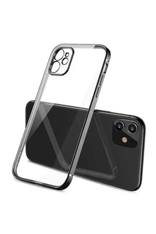 Ally Iphone 12 6.1 Metal Görünümlü Darbeye Dayanıklı Silikon Kılıf Siyah