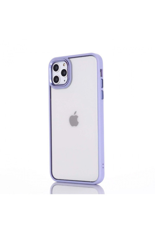 Iphone 12 Pro Max 6.7İnç Kılıf Parlak Renkli Çerçeveli Ultra Lüx Tpu Silikon Kılıf Açık Mor