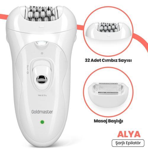Alya Şarjlı Islak Kuru LED Işıklı 2in1 Epilatör ve Masaj Başlığı Epilasyon Cihazı Gm 8136