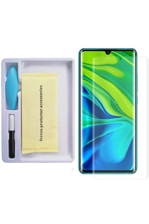 Xiaomi Mi Note 10-Cc9 Pro- Full Liquid+Uv Işık 3D Kırılmaz Cam Ekran Koruyucu - Şeffaf