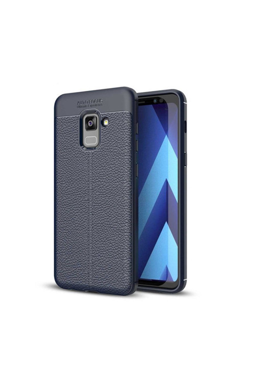 Ally Samsung Galaxy A8 -A8+ Plus 2018 A730 İçin Litchi Tam Koruma Soft Silikon Kılıf Mavi