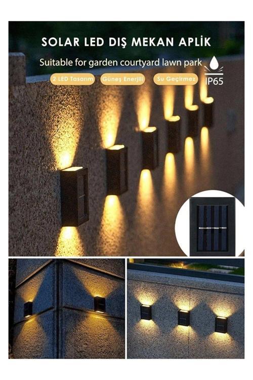4 Adet Güneş Enerjili Solar Duvara Monteli Yeni Nesil Solar Çift Yönlü Duvar Lambası Aydınlatma Işık