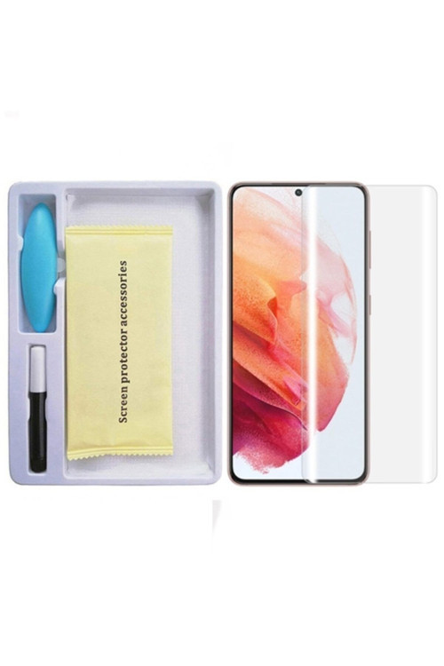 Sm Uyumlu Galaxy S21 Full Uv Liquid+Uv Işık 3D Kırılmaz Cam Ekran Koruyucu Şeffaf