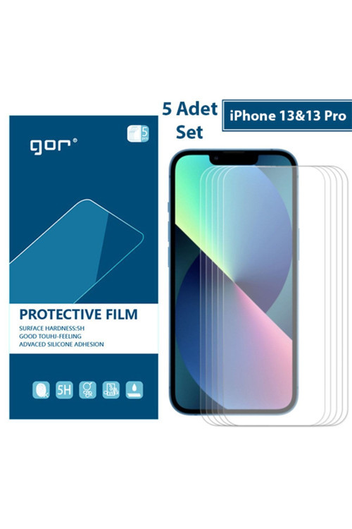 Gor Iphone 13-13 Pro 6.1 Darbe Emici Ekran Koruyucu Jelatin 5 Adet Set Şeffaf