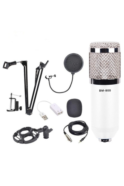Ally Bm800 Stüdyo Kayıt Youtuber Mikrofonu Seti + Stand + Pop Filtre Beyaz