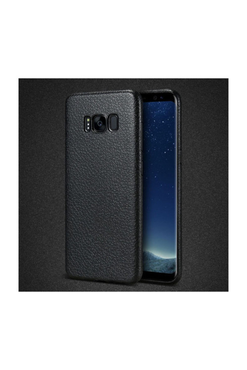 Ally Galaxy S8 Plus Deri Dokulu Premium Soft Silikon Kılıf Siyah
