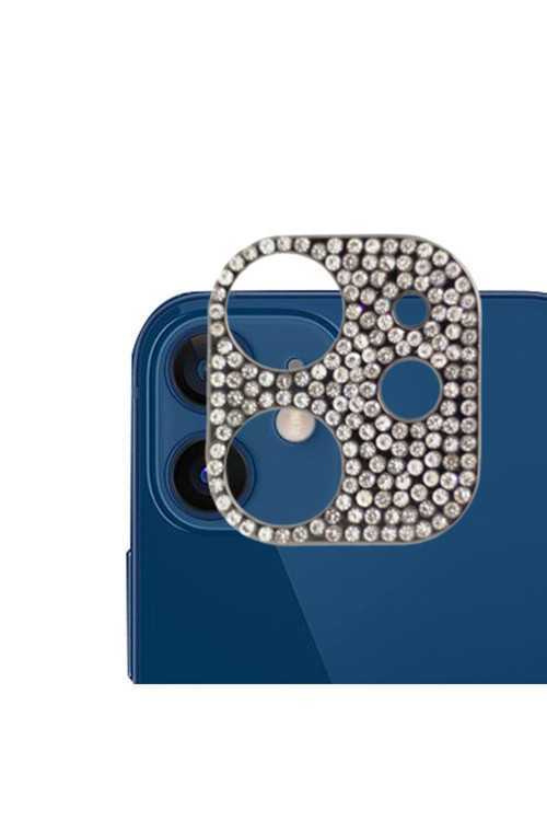 Ally Iphone 12 Mini Uyumlu Kamera Koruyucu Lens Diamond Taş Işlemeli Gri