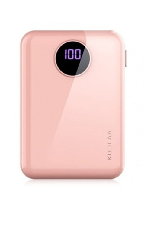 Kuulaa-Çift Usb Mini 10000Mah Dijital Gösterge Powerbank Taşınabilir Şarj Pembe