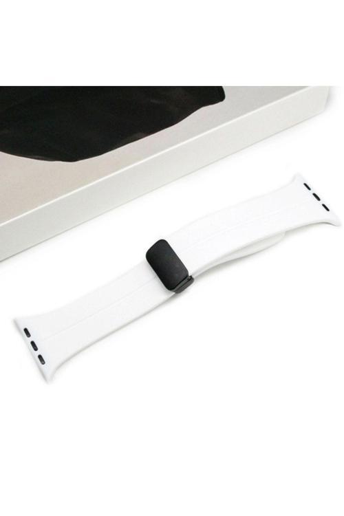 Apple Watch 7-8 41Mm 6-5-4 40Mm Manyetik Uçlu Silikon Kayış Kordon 3-2-1 38Mm Beyaz