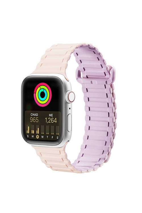 Apple Watch 42/44/45Mm Için Manyetik Armor Silikon Kordon Kayış Mor,Açık Pembe