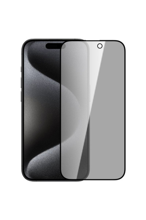 İphone 15 Pro 3D Full Privacy Gizlilik Cam Ekran Koruyucu Anti-Spy Siyah