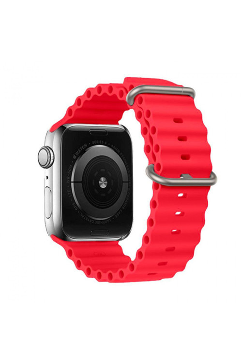 Apple Watch 7-8 41Mm 6-5-4 40Mm Marine Silikon Kayış Kordon 3-2-1 38Mm Kırmızı