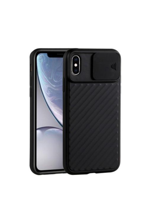 Iphone X Xs Kamera Koruyucu Sürgülü Siyah Kılıf