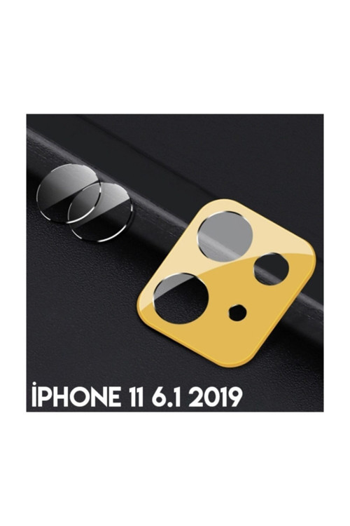 Iphone 11 6.1 2019 Kamera Koruma Metal Lens+ Kırılmaz Cam Set Gold