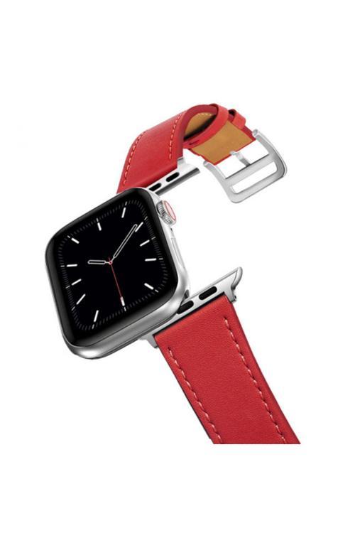 Apple Watch 7-8 41Mm 6-5-4 40Mm Single Coil Deri Kayış Kordon 3-2-1 38Mm Kırmızı
